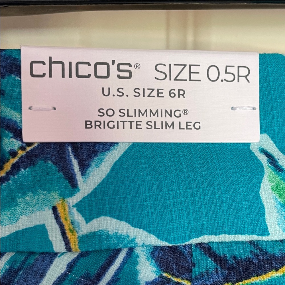 Chico’s Teal and Green Leaf Print Pants - Picture 3 of 4
